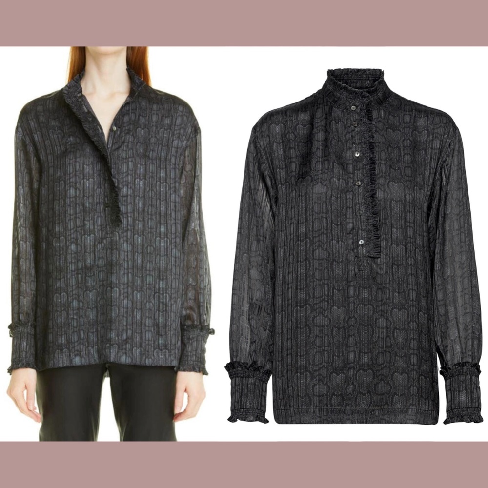 NWT $238 Birgitte Herskind [ 38 ] Lou Snake Print Blouse in‎ Snake Grey
